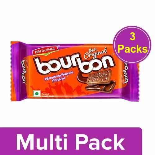 Britannia Bourbon Chocolate Cream Biscuits, 60 g (pack of 3)