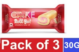 Britannia Cake Roll Yo! Strawberry Swiss Roll, 30 g (pack of 3)