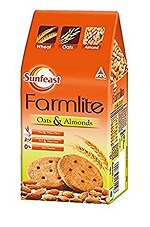 Sunfeast Farmlite Biscuit - Cookies Oats & Almonds, 150 g Carton