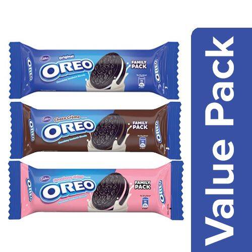Oreo Creme Biscuits - Vanilla 120G + Choco 120G + Strawberry 120G, Combo 3 Items