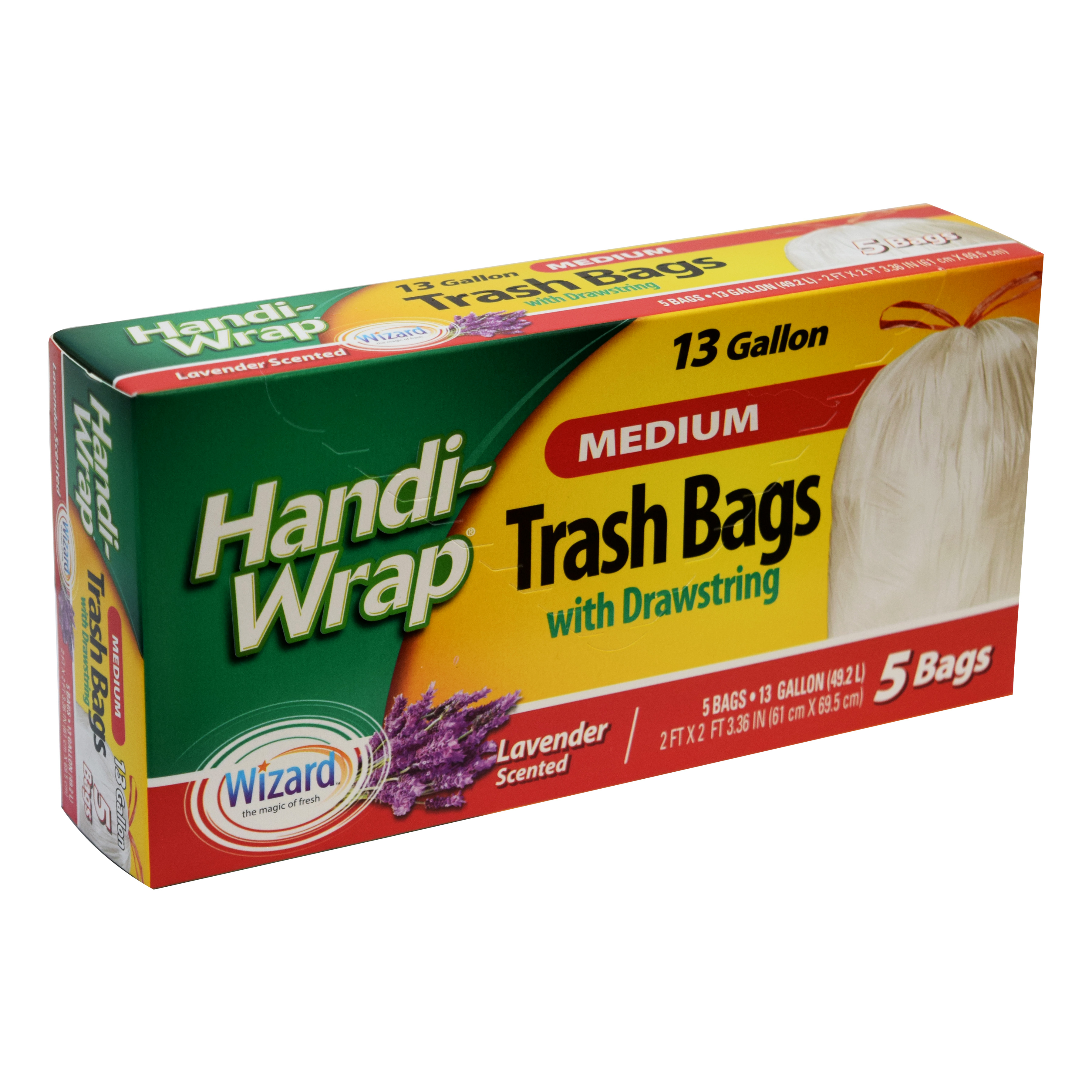 Handi-Wrap 13gal. 5ct., Trash Bag w/ Drawstring Lavender Scented