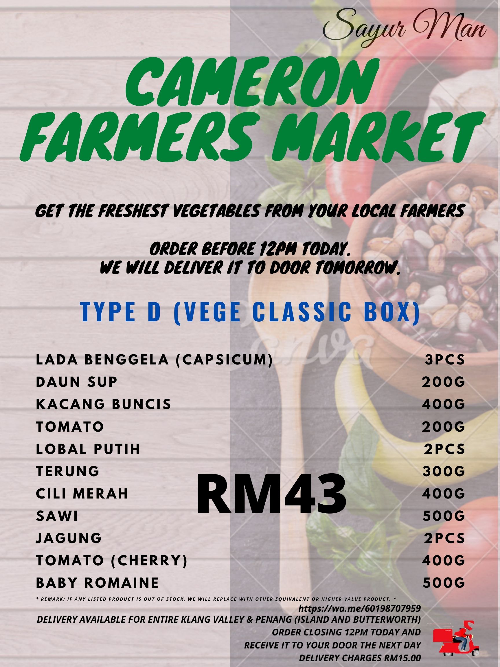 Cameron Highland's Fresh Vegetable TYPE D (VEGE CLASSIC BOX) / Home delivery-Fresh vegetables direct from farm