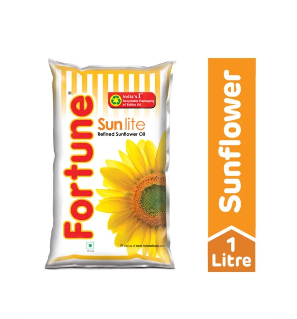 Fortune Sunlite Refined Sunflower Oil (Pouch), 1 lit