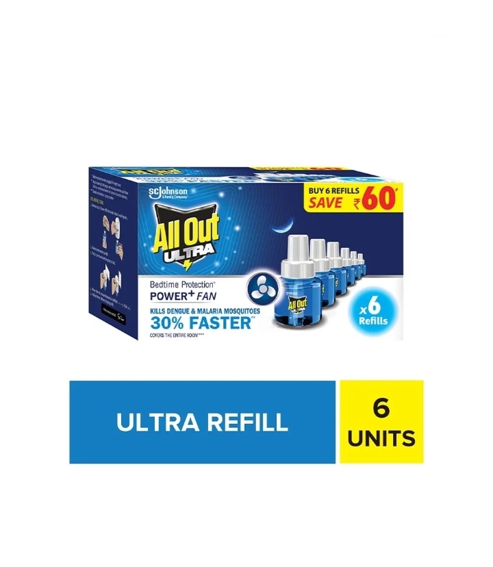All Out Ultra Power + Fan Mosquito Repellent (Refill), 6x45 ml