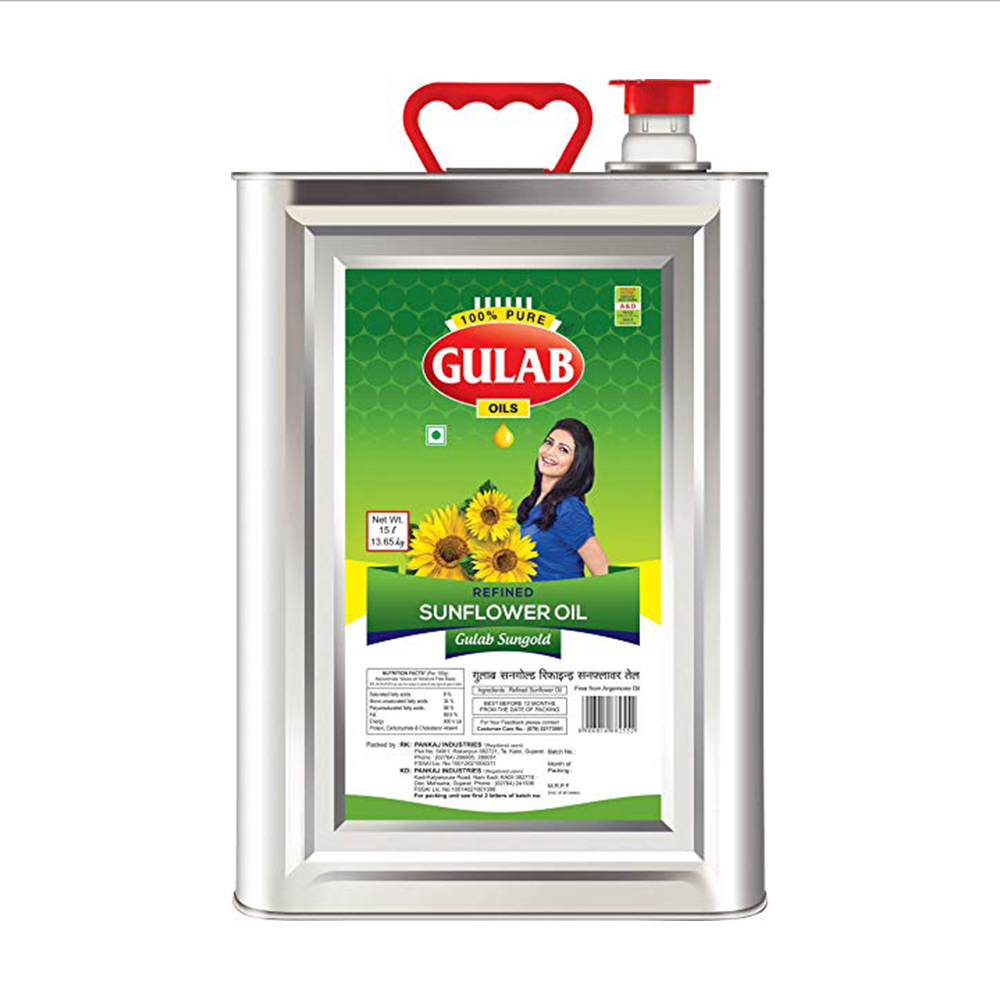 Gulab Refined Sunflower Oil (Tin), 15 lit