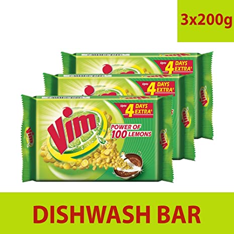 Vim Lemon Dishwash Bar - 3x200 g