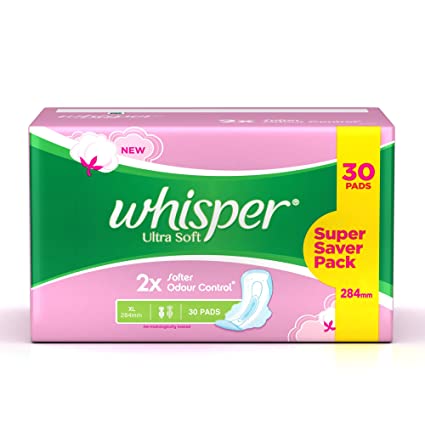 Whisper Ultra Soft Sanitary Pads (L) - 30 Piece