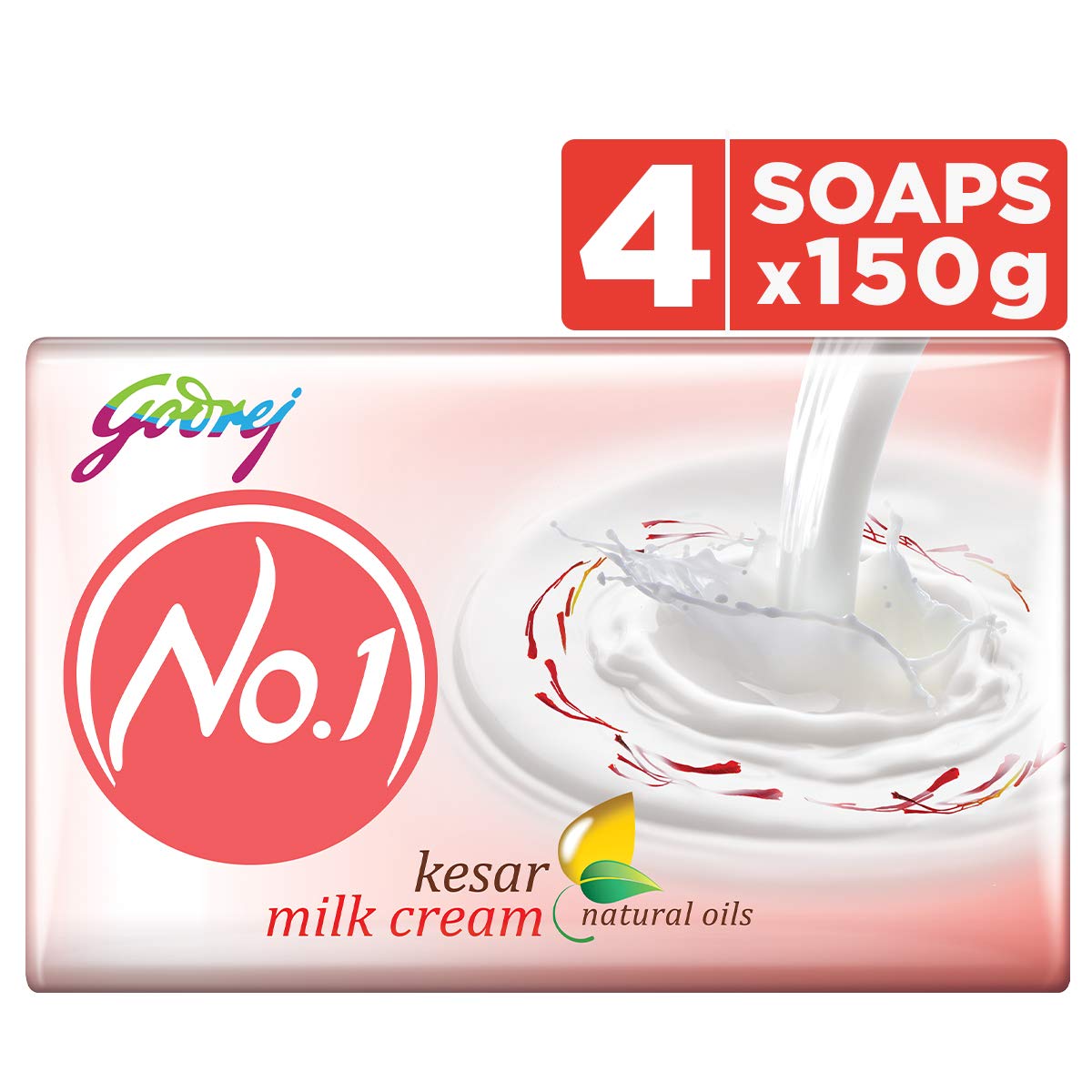 Godrej No.1 Bathing Soap Kesar & Milk Cream, 150g (Pack of 4)