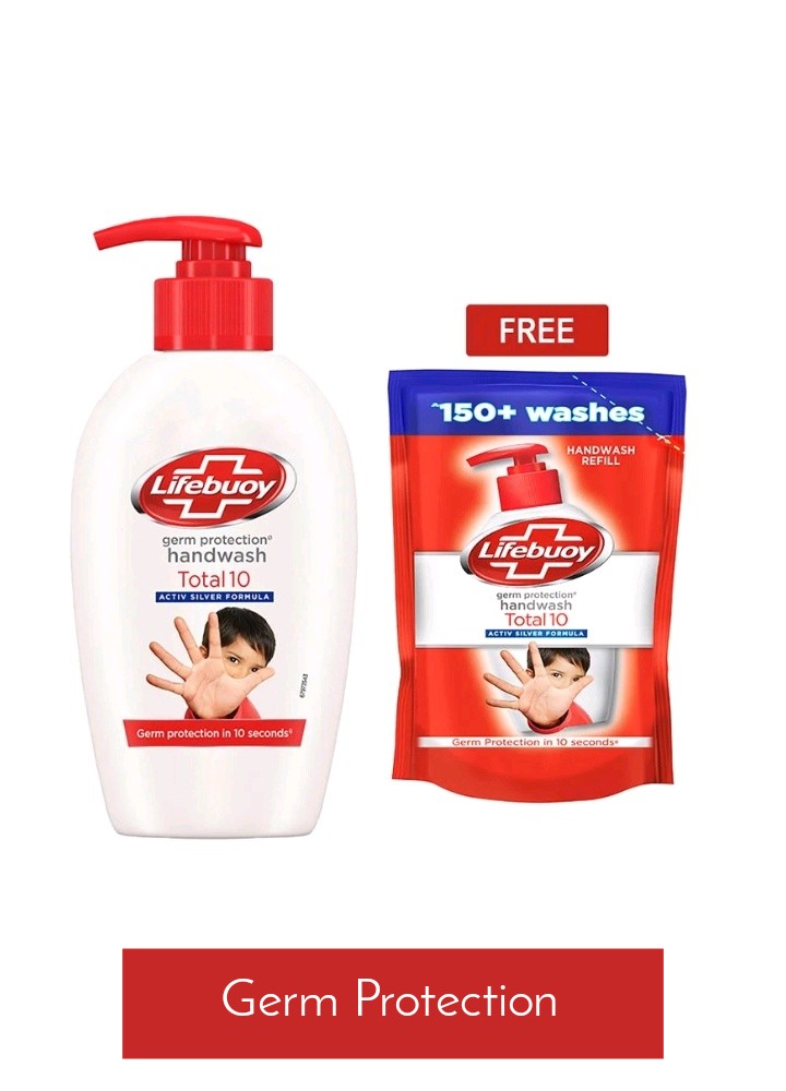 LIFEBUOY TOTAL GERM PROTECTION HANDWASH PUMP WITH REFILL POUCH 185ML